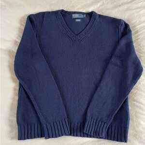 Vintage Ralph Lauren Heavy Navy V-Neck Sweater